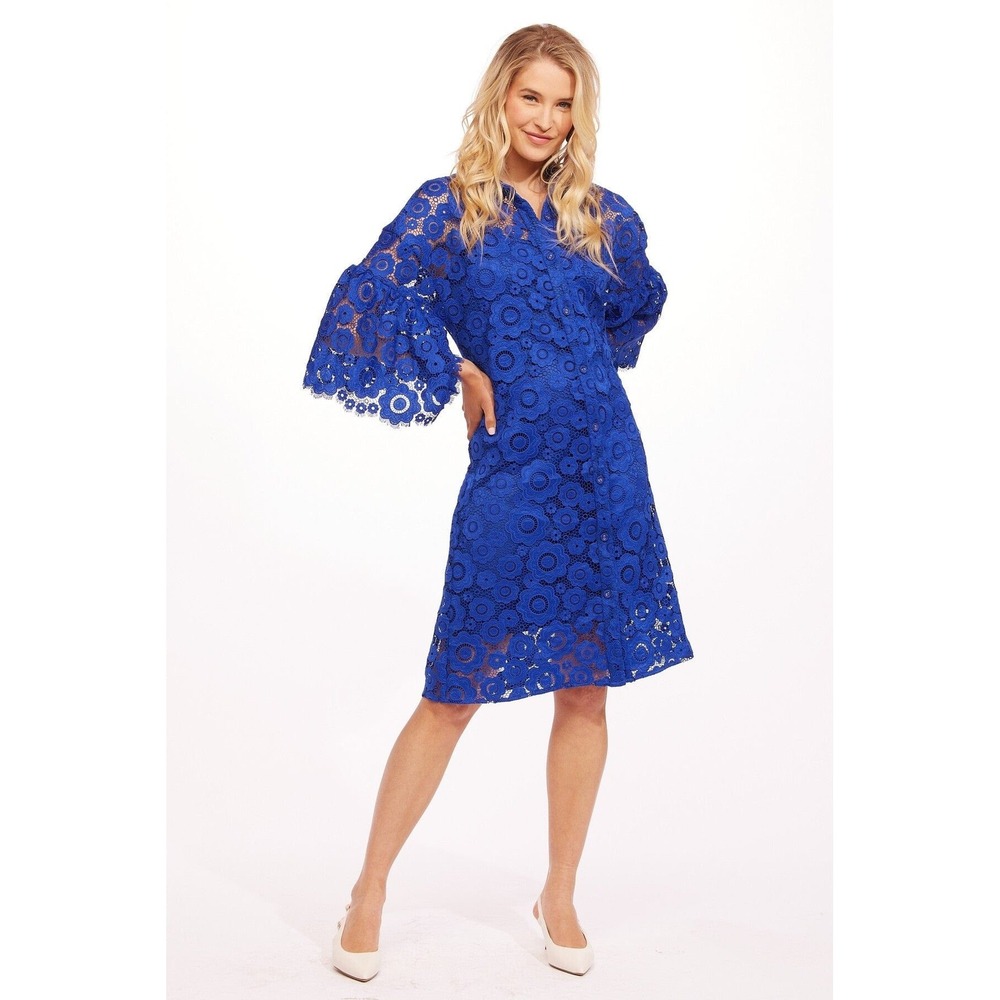 Eva Franco NWT Gaia Dress‎ in Electric Bloom Lace Midi Shirt Dress- Size 4